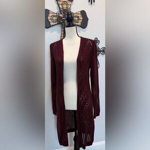 Burgundy open front duster sweater, Small, by Love Ellie. NWT!